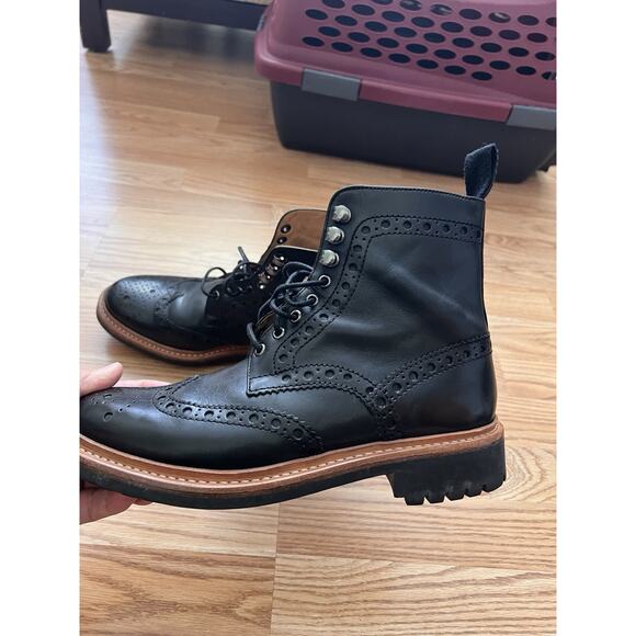 GRENSON FRED BROGUE BOOT BLACK SIZE UK 7.5 / US 8.5 EUC 111619 Combat Wingtip - Picture 1 of 14